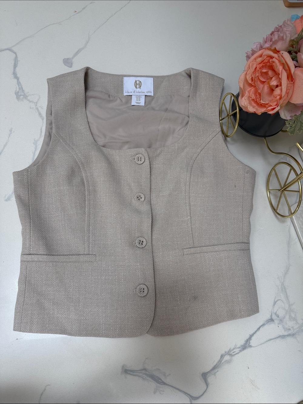 House of Harlow 1960 Women's Neutral Beige Sleeveless Tailored Vest
